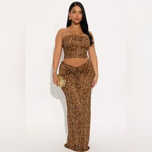 Leopard Print Strapless Maxi Dress XL